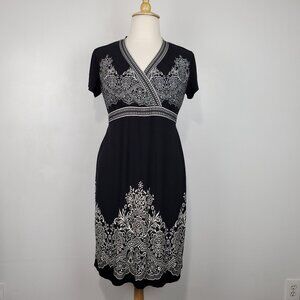 Motherhood maternity Black Off White Short Sleeve Tie Back Maternity Dress XL